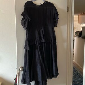 Zimmermann tiered 100% linen black dress with slip included. Size 0.